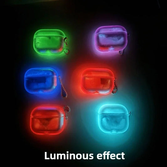 Luminous Glitter Quicksand Earphone Case for Airpods 4 3 2 1 Airpods Pro 3 2 Moving Sand Sparkles Brilliant Dark Headphone Cover